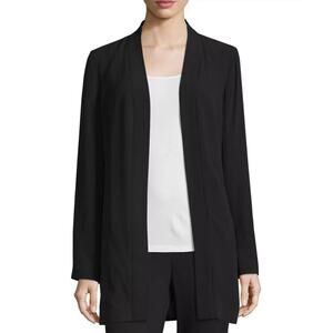 Eileen Fisher Black Crepe Open Front Jacket Blazer Women’s M Petite Minimalist